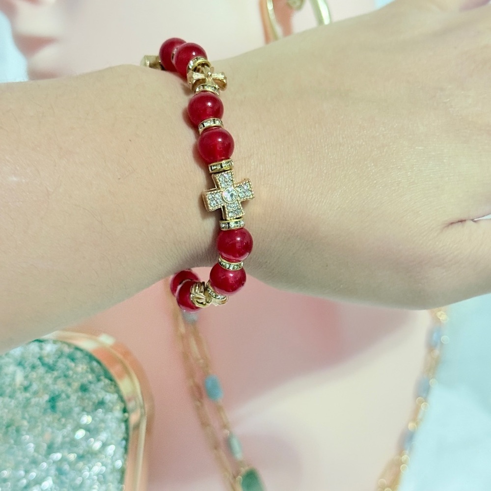 Red and Gold Beaded Bracelet - Picture 6 of 10